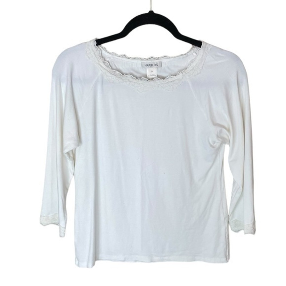 Harold’s Vintage Basics White 3/4 Sleeves Lace Details Collar Wrist Size Medium